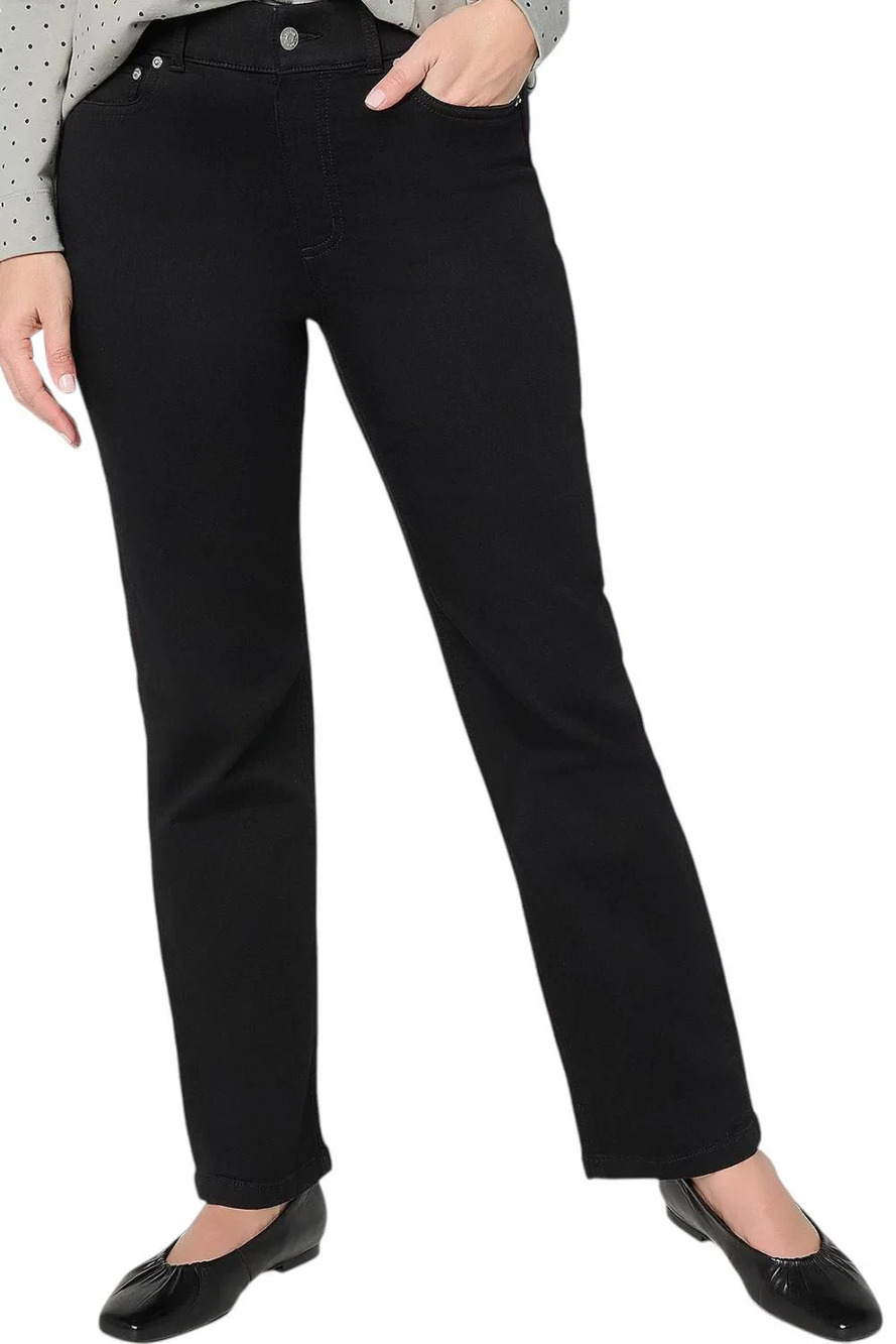 Denim & Co. Women's Knit Straight Leg Jeans Black - Petite